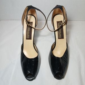 Bandolino Size 7 N Narrow Black Leather Ankle Strap‎ Peep Toe Vintage Rare Size